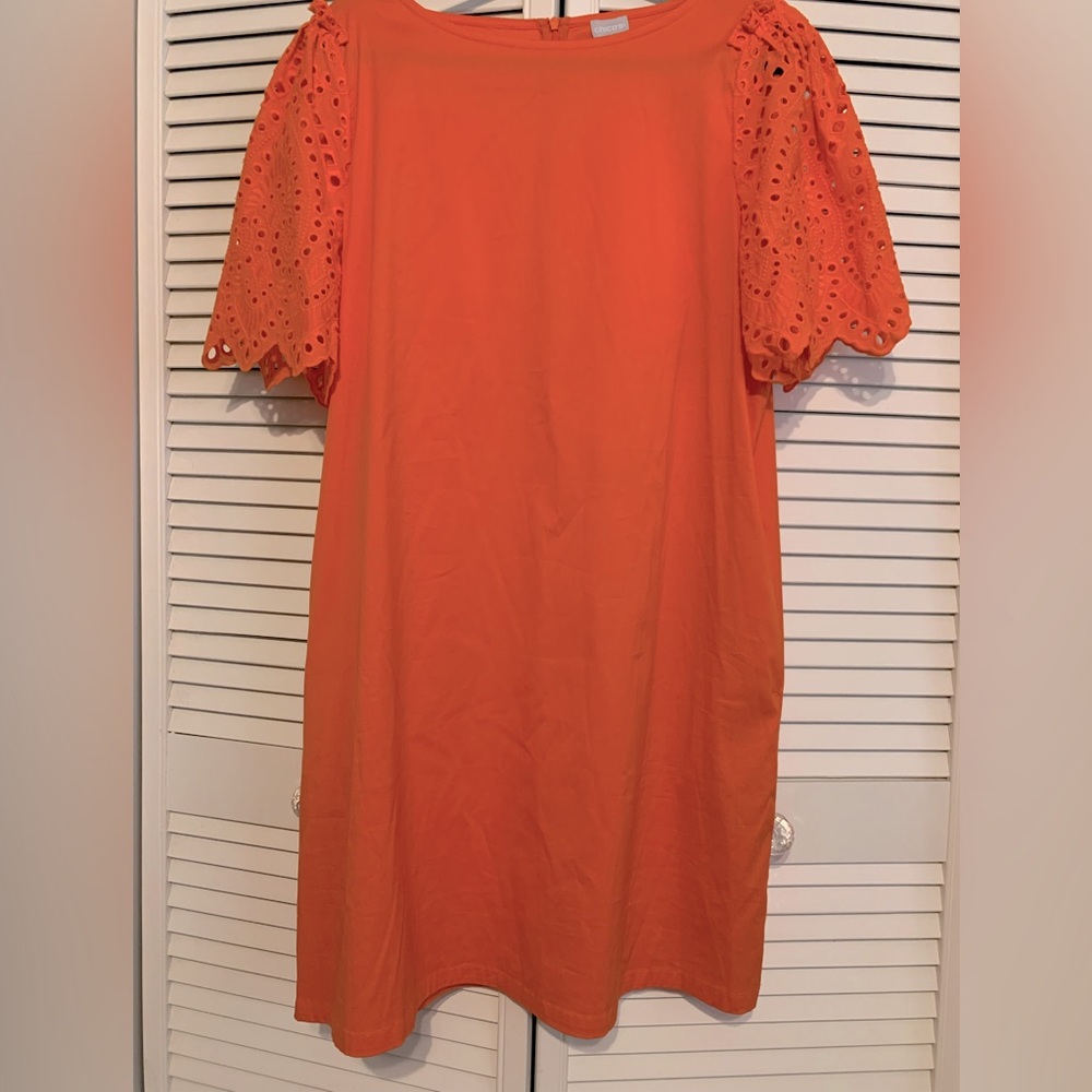 Chico's orange Eyelet Sleeve Dress sz2 (XL) dress has pockets